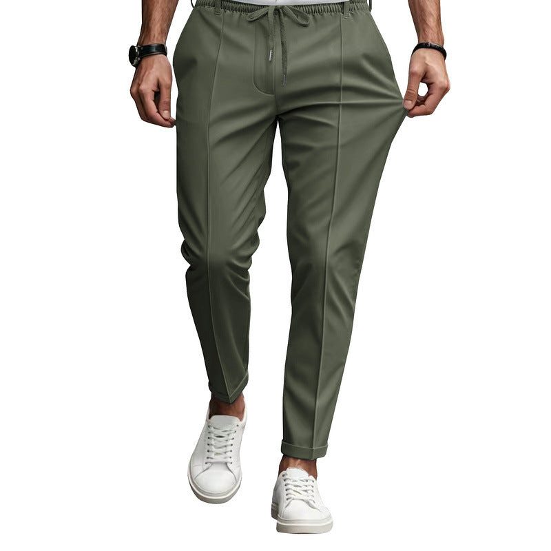 Straight Leg Drawstring Chino Trousers for Men