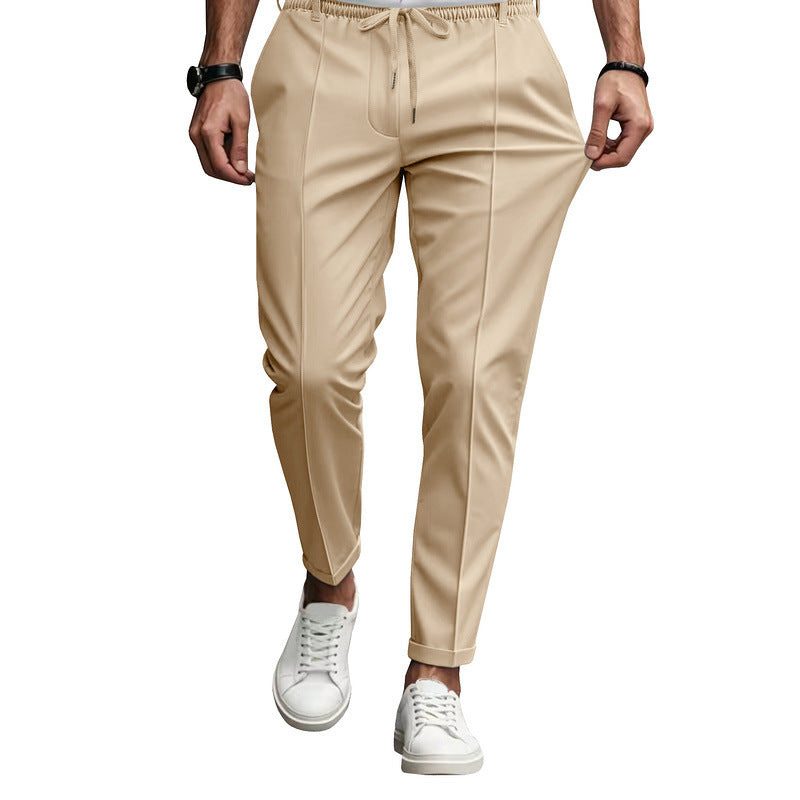 Straight Leg Drawstring Chino Trousers for Men