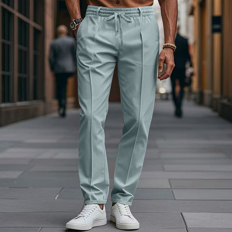 Straight Leg Drawstring Chino Trousers for Men