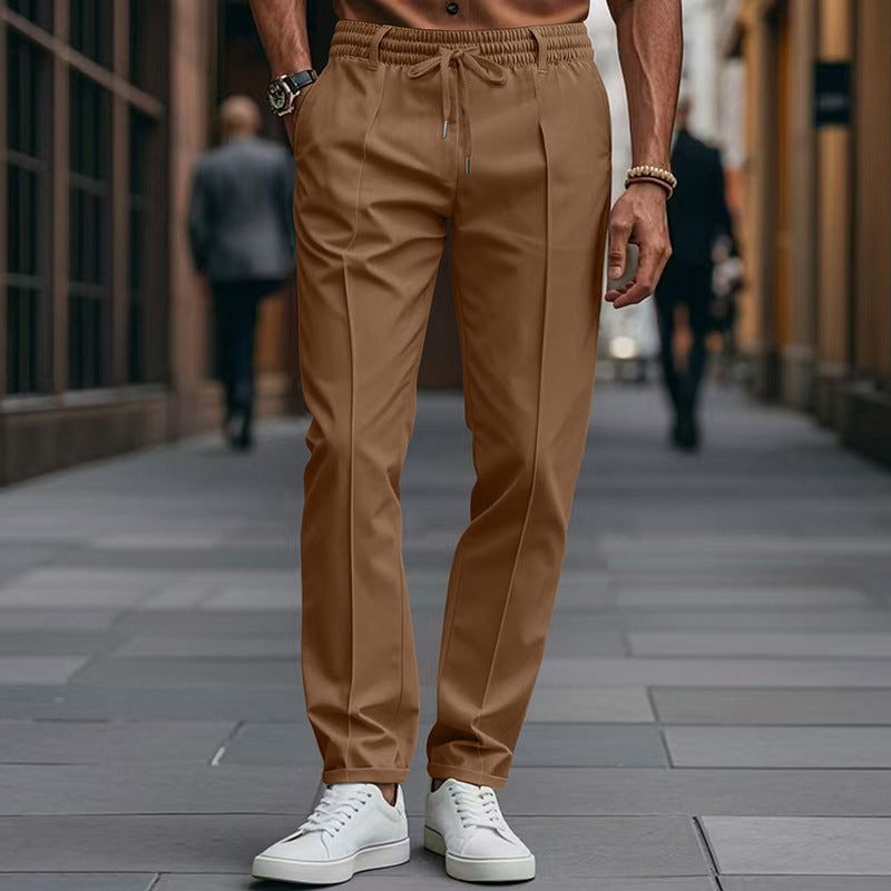 Straight Leg Drawstring Chino Trousers for Men