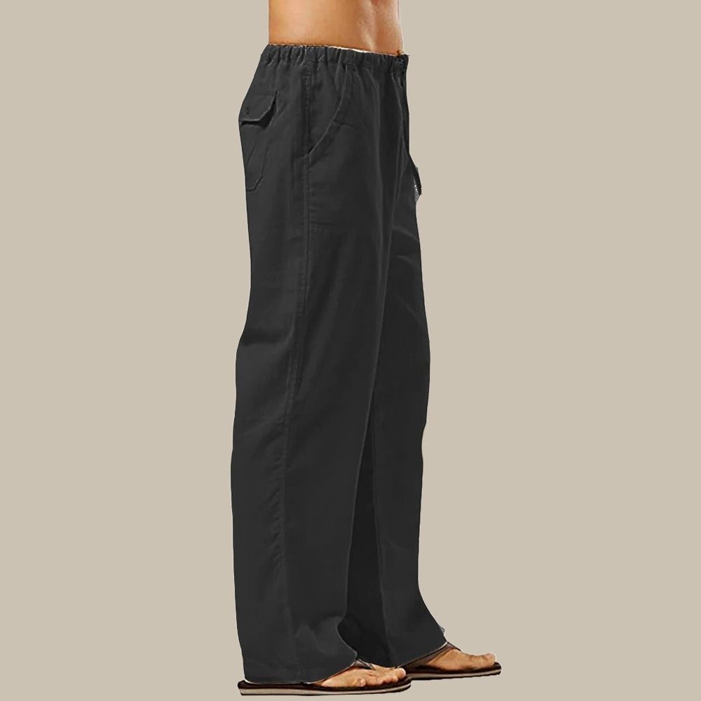 Straight Leg Linen Cargo Trousers for Men