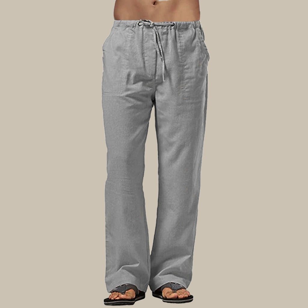 Straight Leg Linen Cargo Trousers for Men