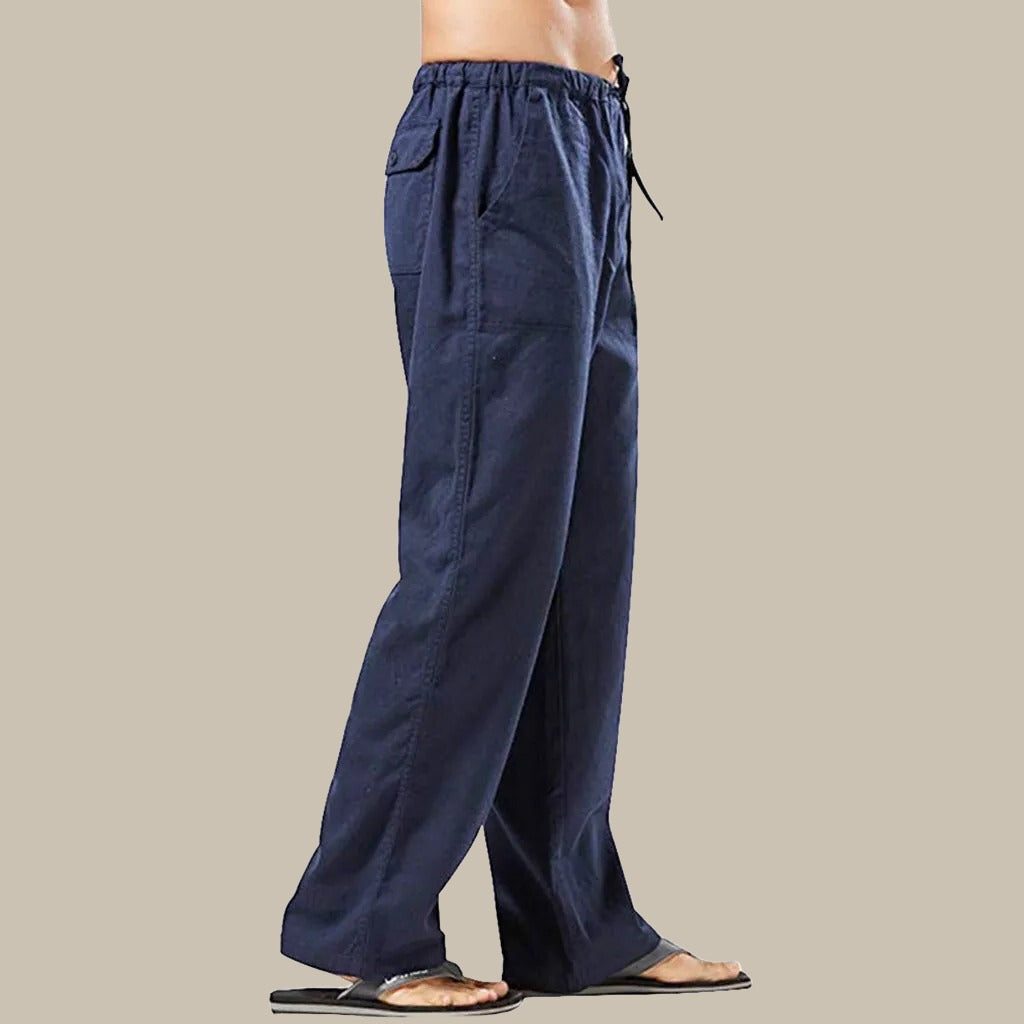 Straight Leg Linen Cargo Trousers for Men