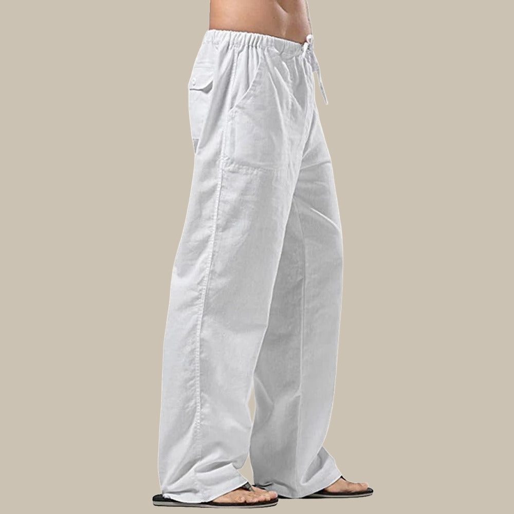 Straight Leg Linen Cargo Trousers for Men