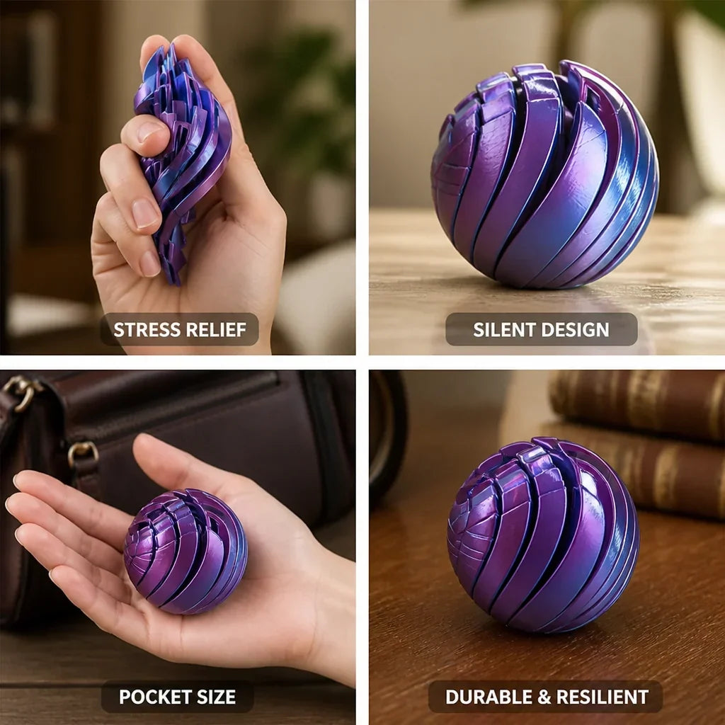 Stress Ball | Spiral Textured Silent Silicone | Diameter 5.4/7.4 cm