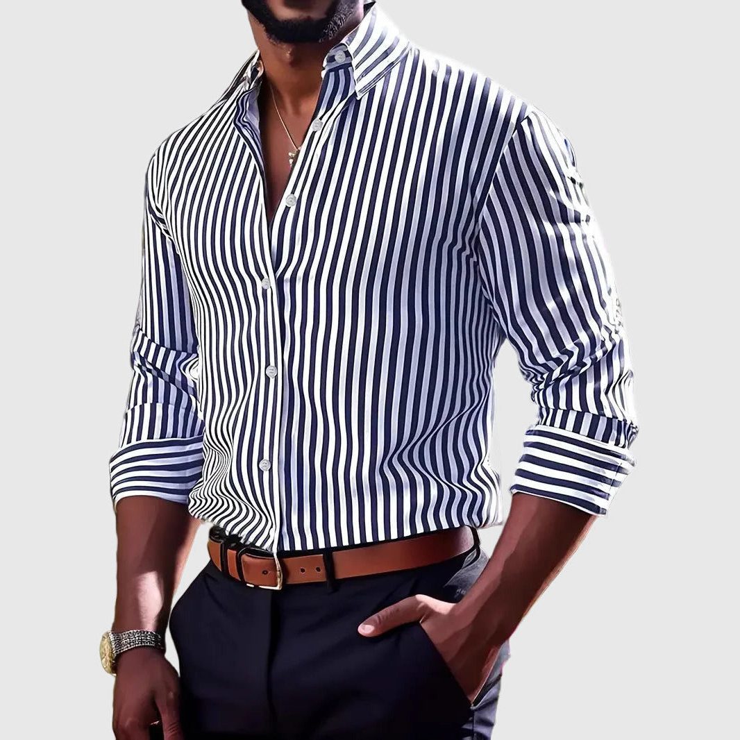 Striped Button-Down Long Sleeve Shirt for Men