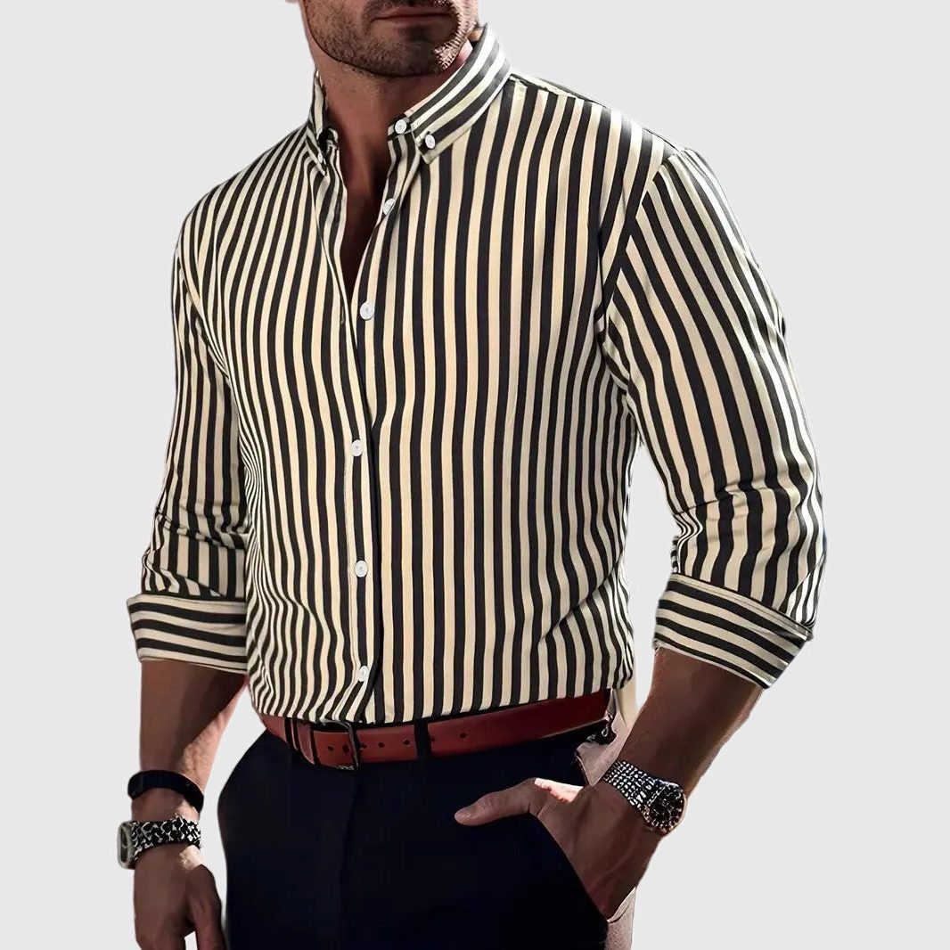 Striped Button-Down Long Sleeve Shirt for Men