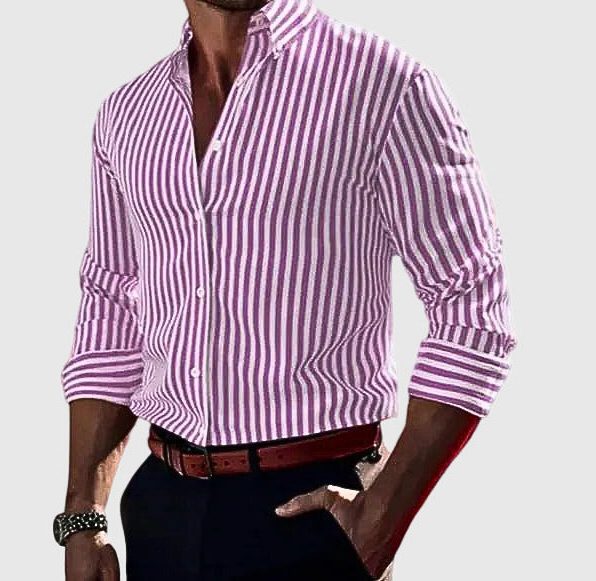 Striped Button-Down Long Sleeve Shirt for Men