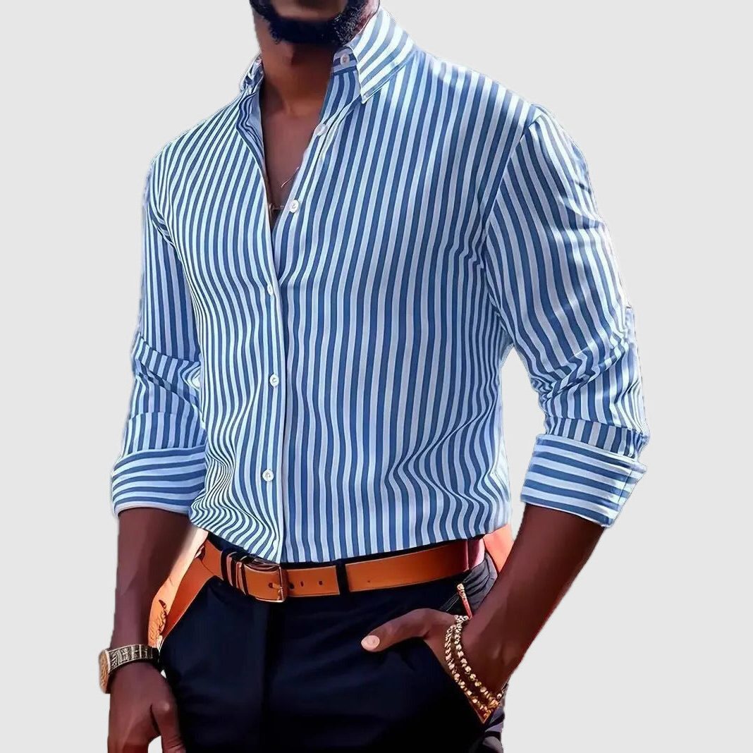 Striped Button-Down Long Sleeve Shirt for Men