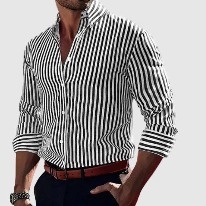 Striped Button-Down Long Sleeve Shirt for Men