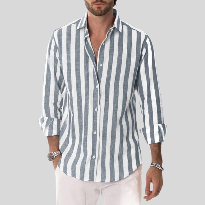 Striped Linen Button-Down Shirt for Men