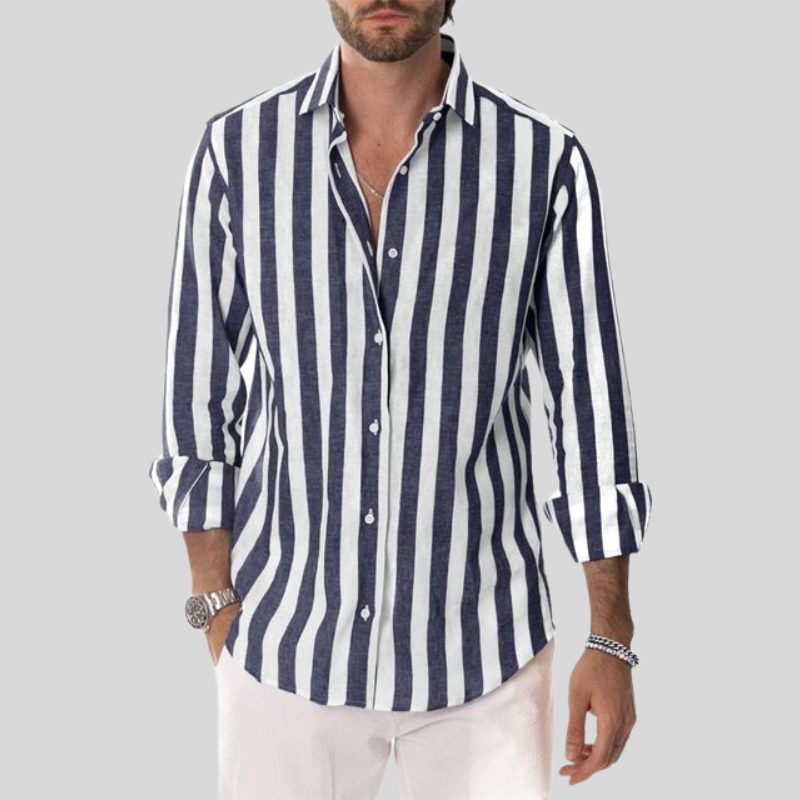 Striped Linen Button-Down Shirt for Men