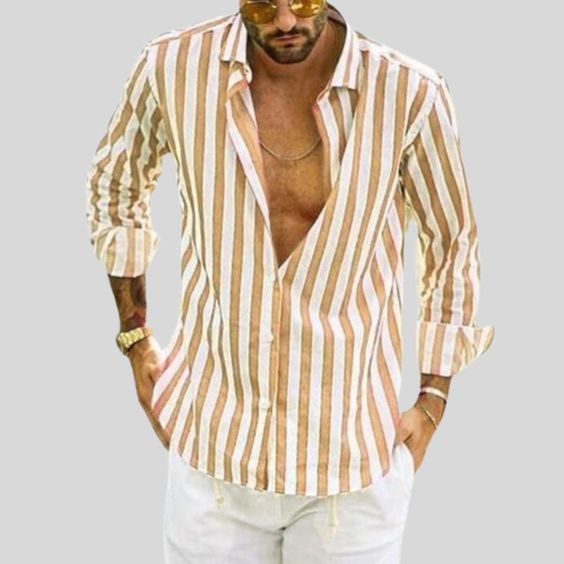 Striped Linen Button-Down Shirt for Men