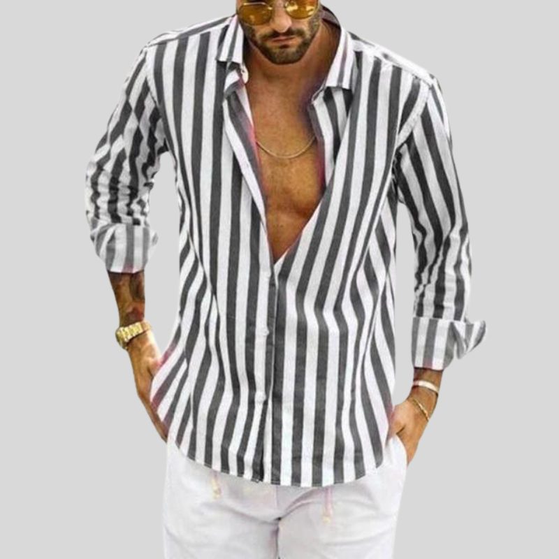 Striped Linen Button-Down Shirt for Men