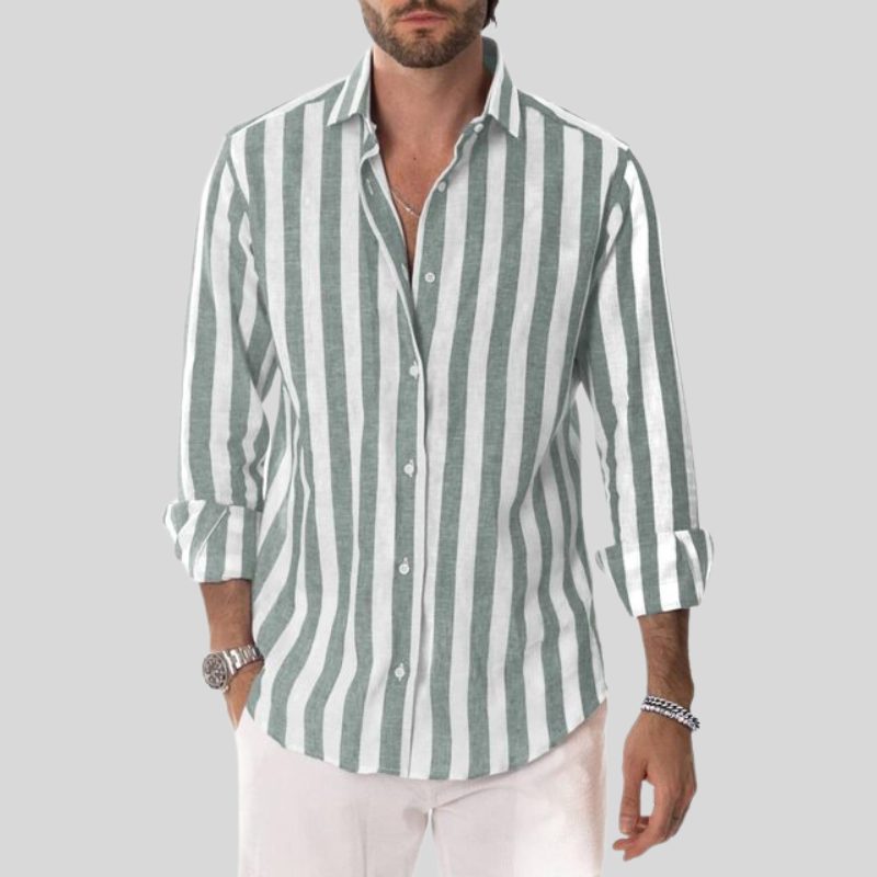 Striped Linen Button-Down Shirt for Men