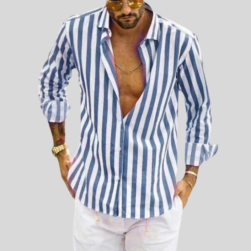 Striped Linen Button-Down Shirt for Men