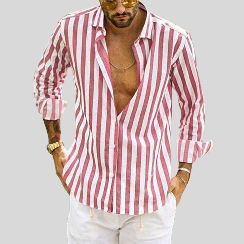 Striped Linen Button-Down Shirt for Men