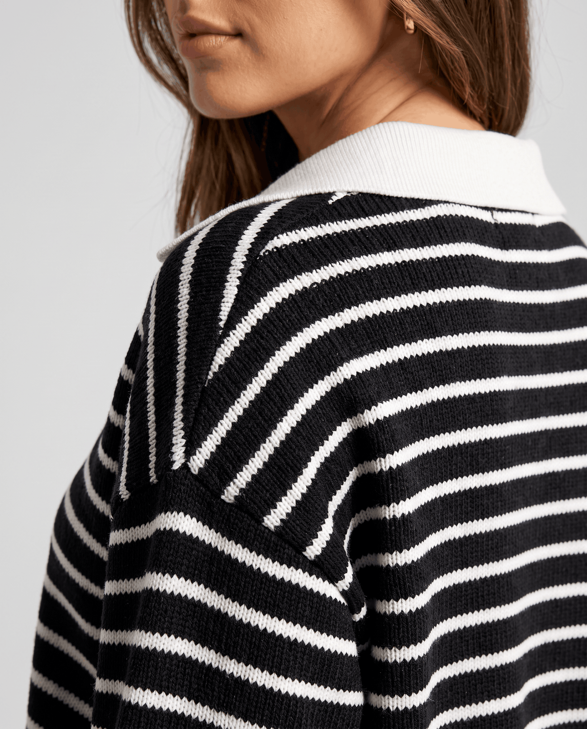 Striped Loungewear Set – Collared V-Neck Knit Top, Wide-Leg Pants & Relaxed Fit | Tessa