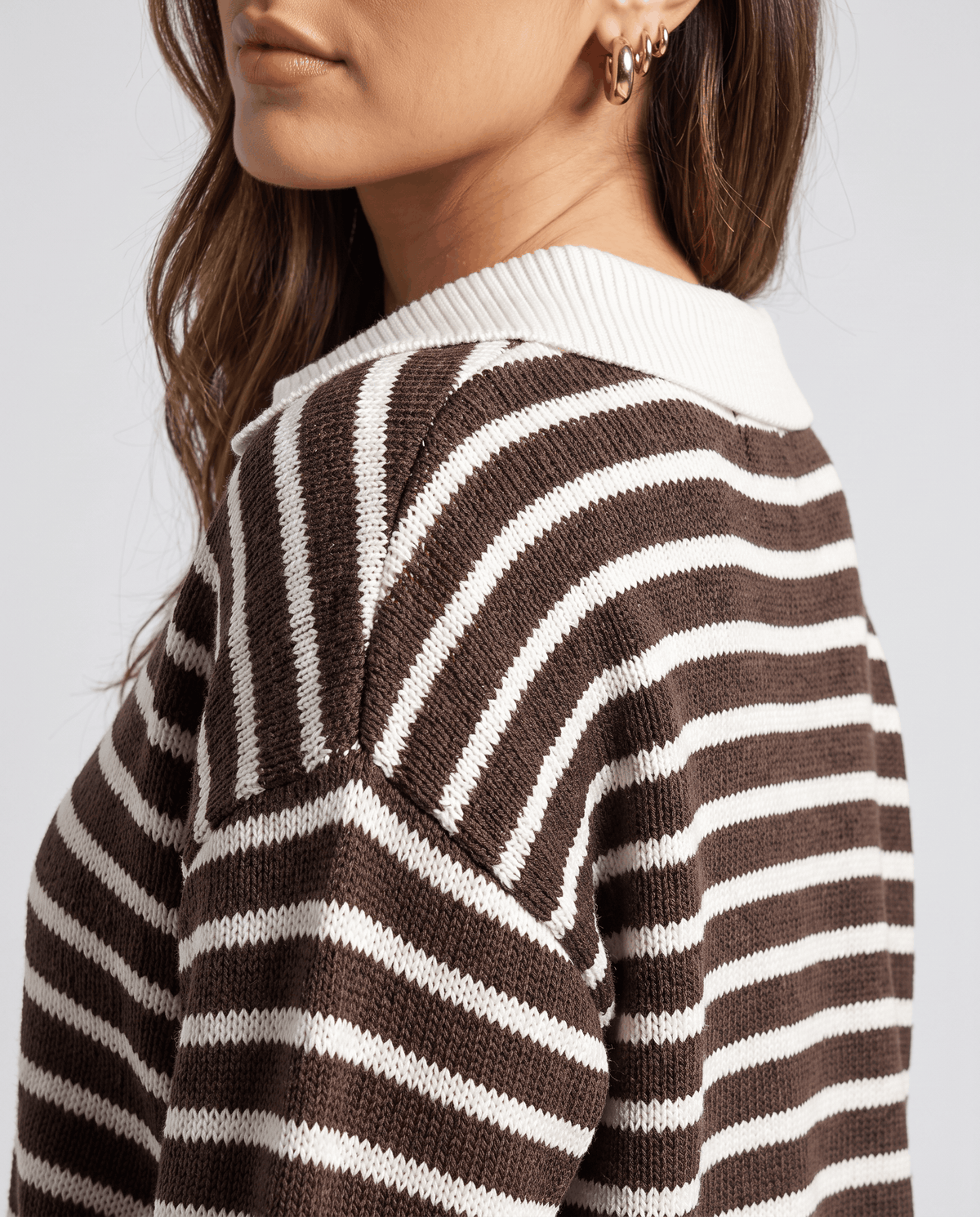 Striped Loungewear Set – Collared V-Neck Knit Top, Wide-Leg Pants & Relaxed Fit | Tessa