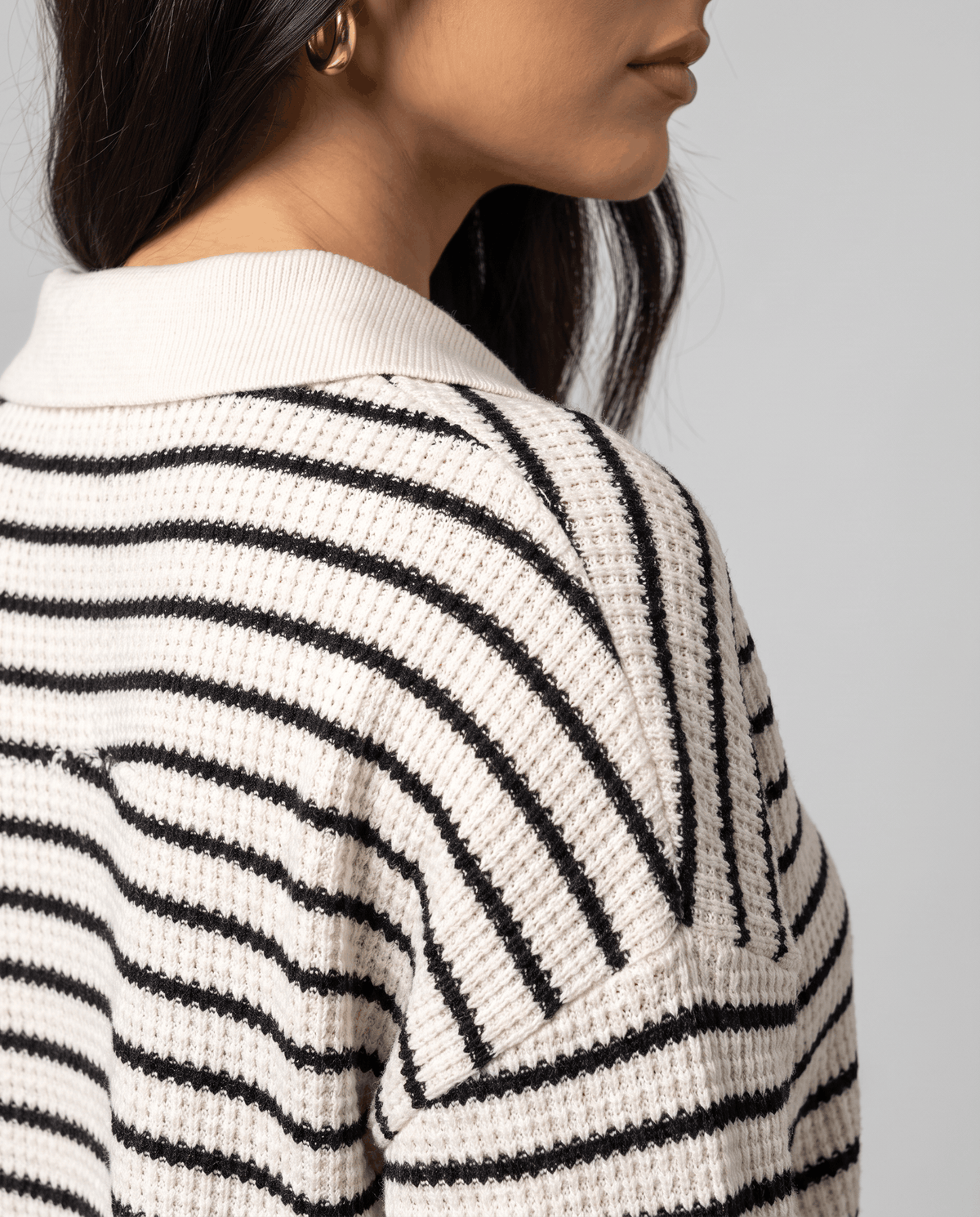 Striped Loungewear Set – Collared V-Neck Knit Top, Wide-Leg Pants & Relaxed Fit | Tessa