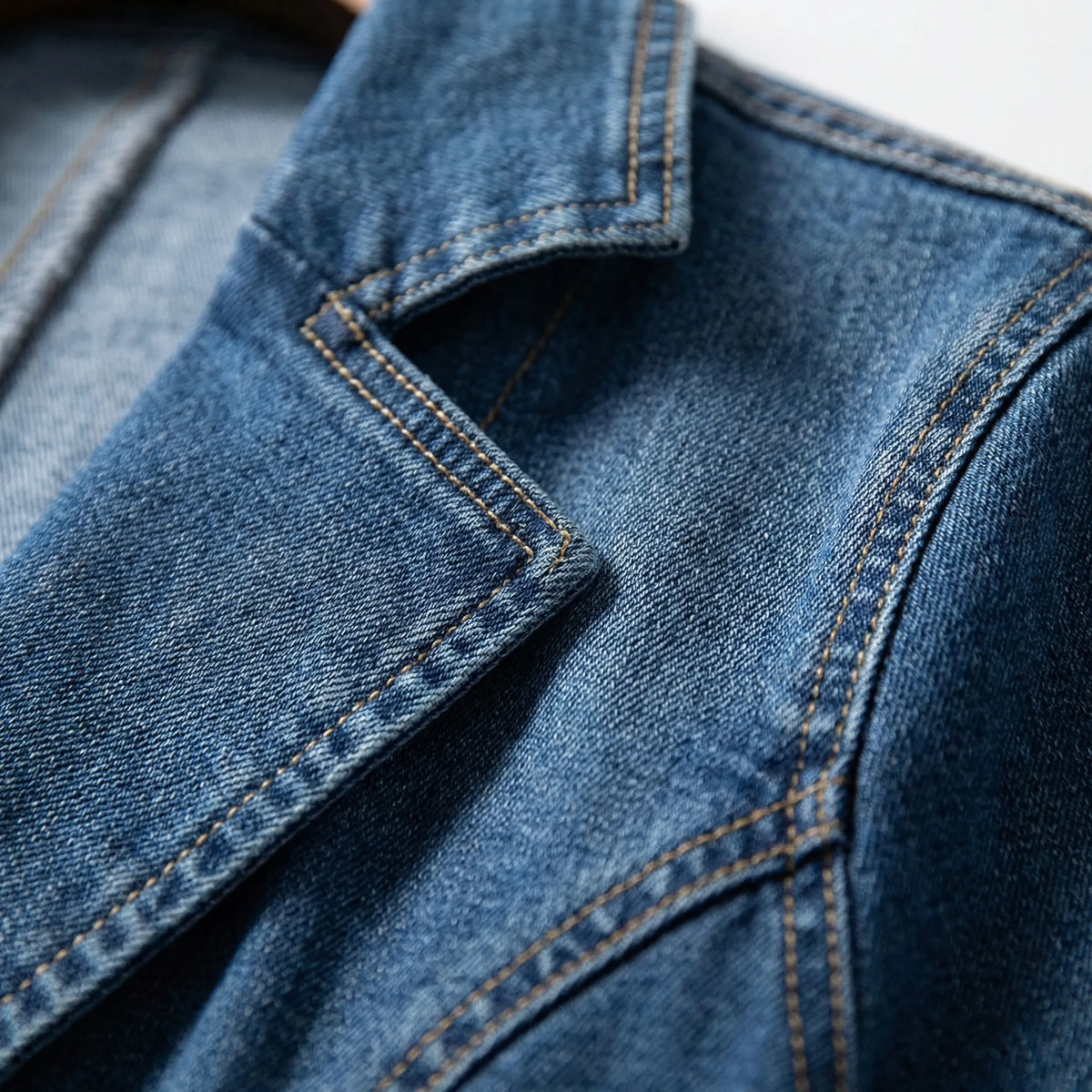 Structured Denim Blazer with Lapel Collar