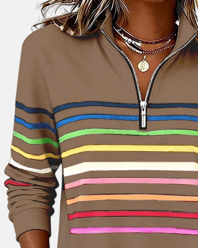 Ella | Women's Striped Quarter Zip Sweatshirt Long Sleeve