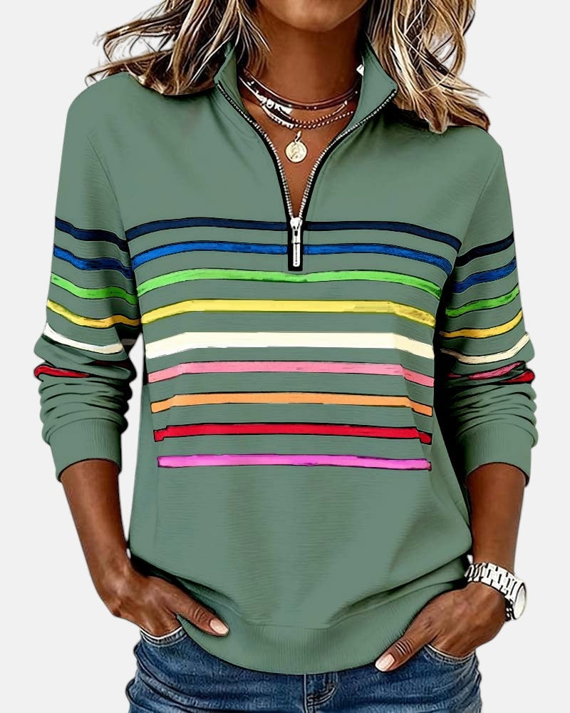 Ella | Women's Striped Quarter Zip Sweatshirt Long Sleeve
