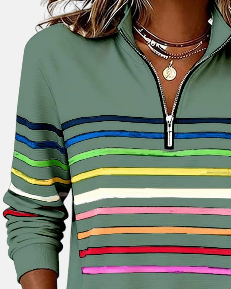 Ella | Women's Striped Quarter Zip Sweatshirt Long Sleeve