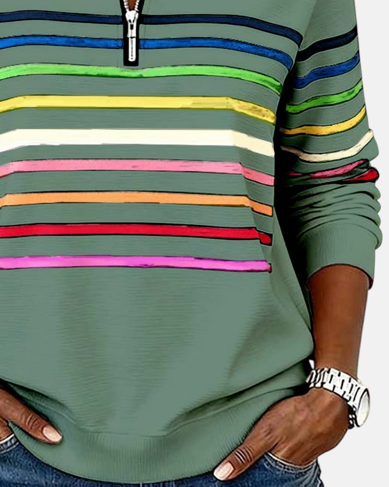 Ella | Women's Striped Quarter Zip Sweatshirt Long Sleeve