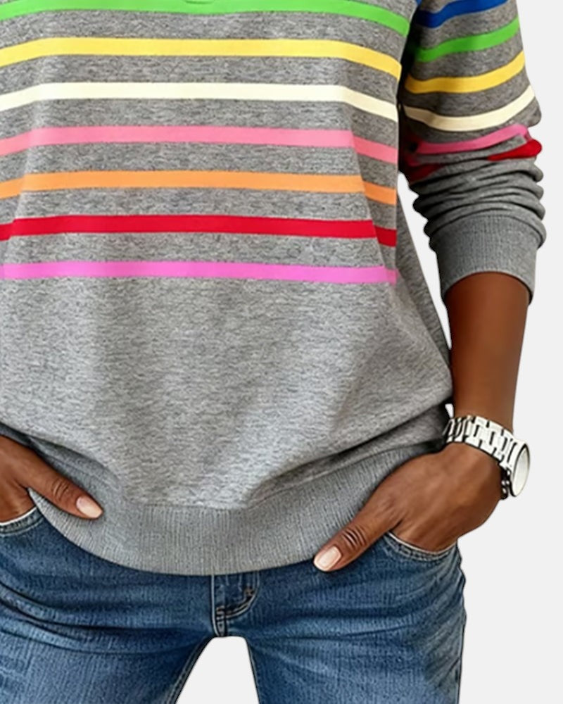 Ella | Women's Striped Quarter Zip Sweatshirt Long Sleeve