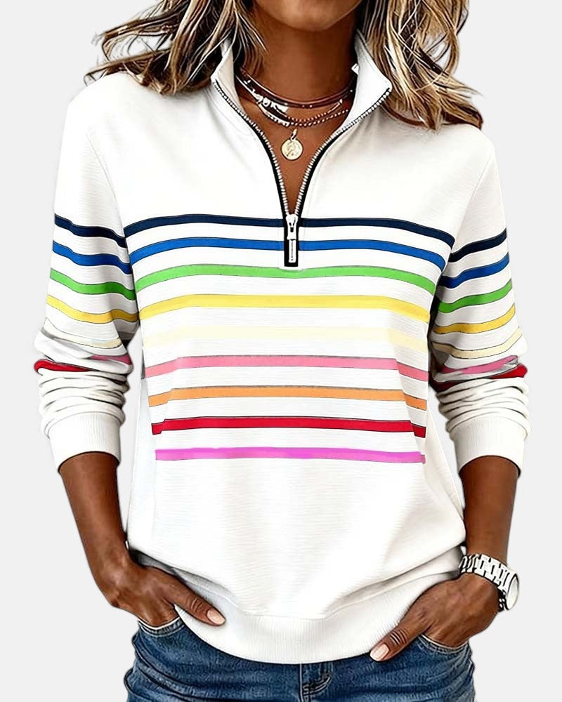 Ella | Women's Striped Quarter Zip Sweatshirt Long Sleeve