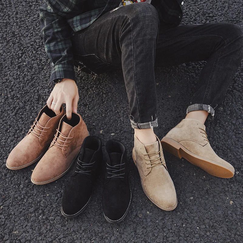 Suede Lace-Up Ankle Boots for Men