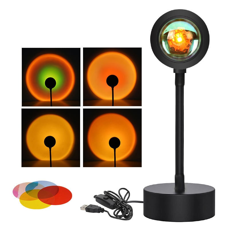 Sunset Lamp LED Projector Light with Adjustable Neck and Night Projection Ocean Wave