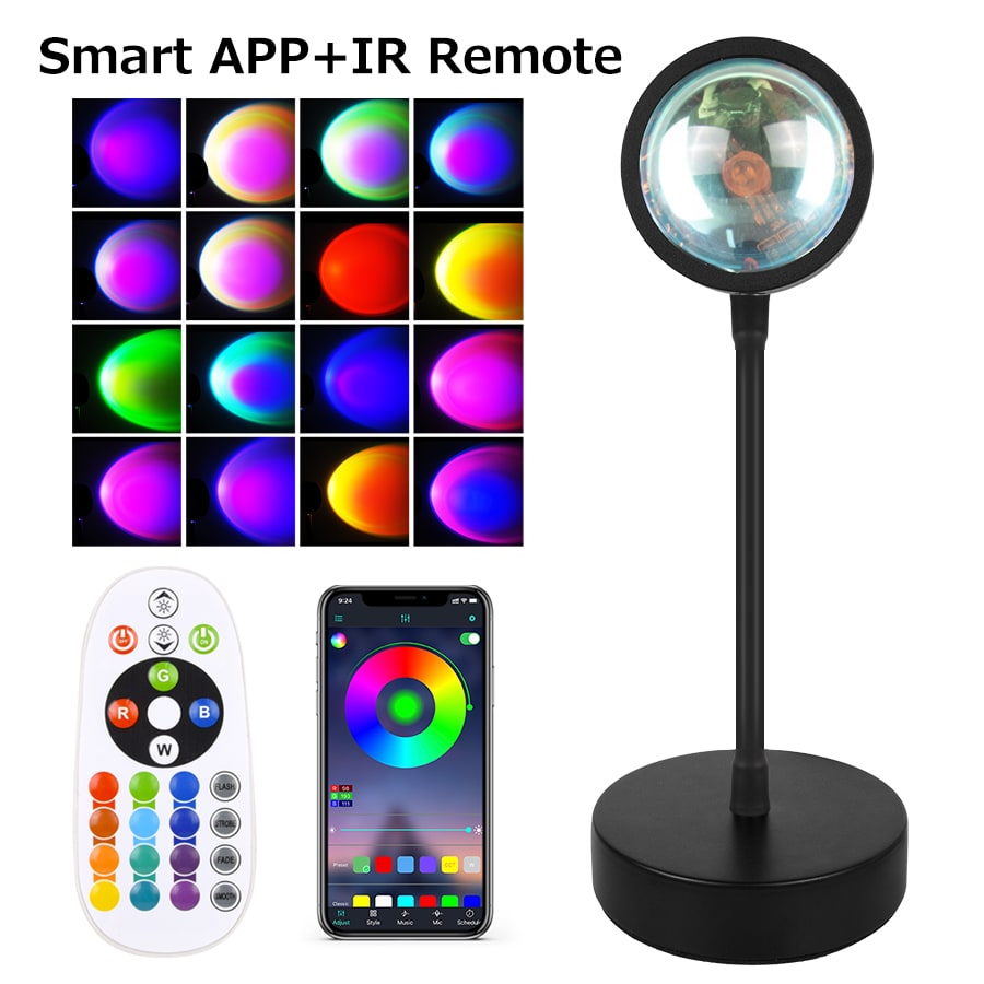 Sunset Lamp LED Projector Light with Adjustable Neck and Night Projection Ocean Wave