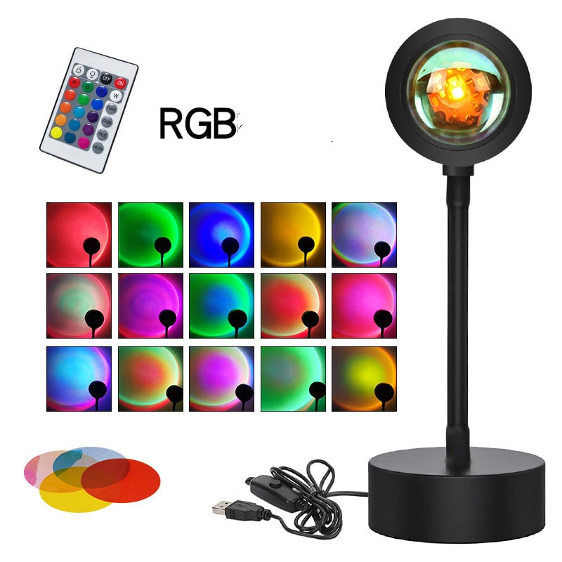Sunset Lamp LED Projector Light with Adjustable Neck and Night Projection Ocean Wave