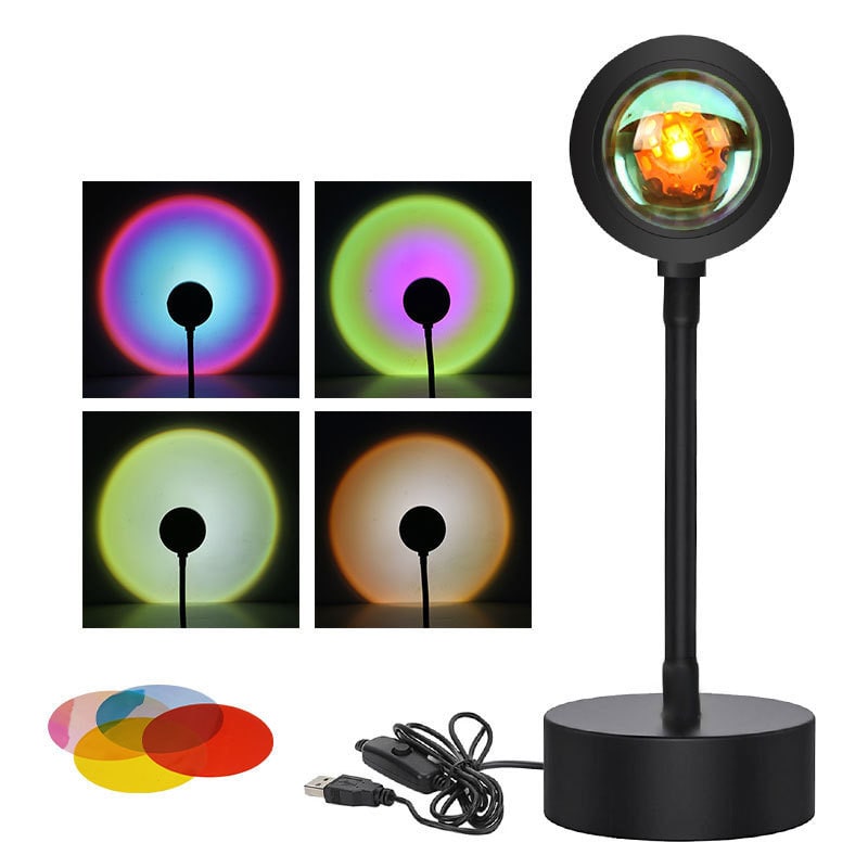 Sunset Lamp LED Projector Light with Adjustable Neck and Night Projection Ocean Wave
