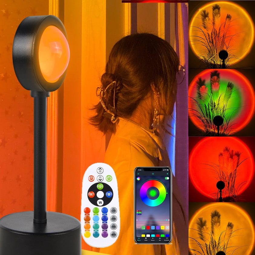 Sunset Lamp LED Projector Light with Adjustable Neck and Night Projection Ocean Wave