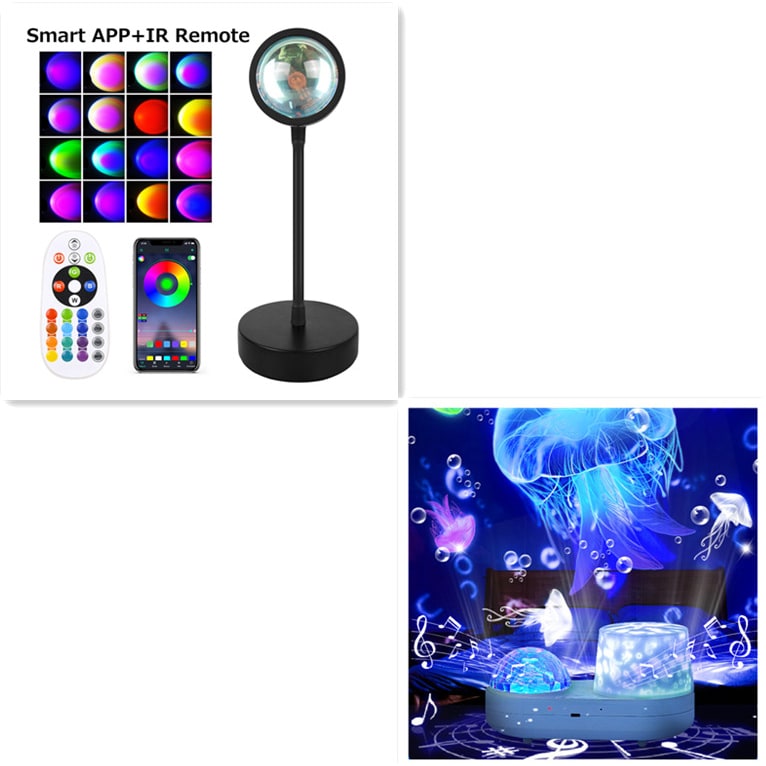 Sunset Lamp LED Projector Light with Adjustable Neck and Night Projection Ocean Wave