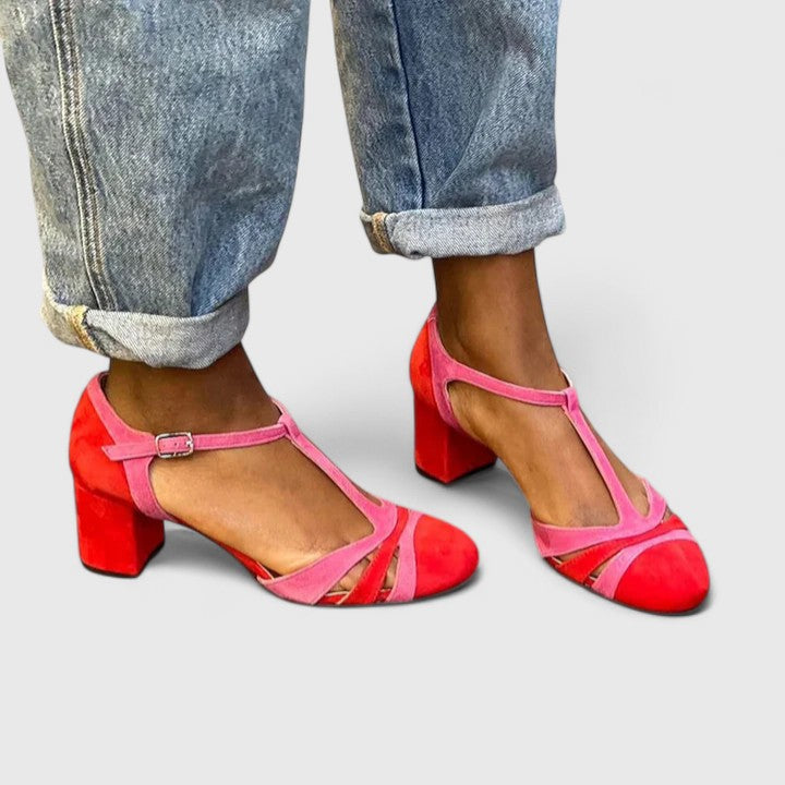 T-Strap Block Heel Pumps with Cutout Detail