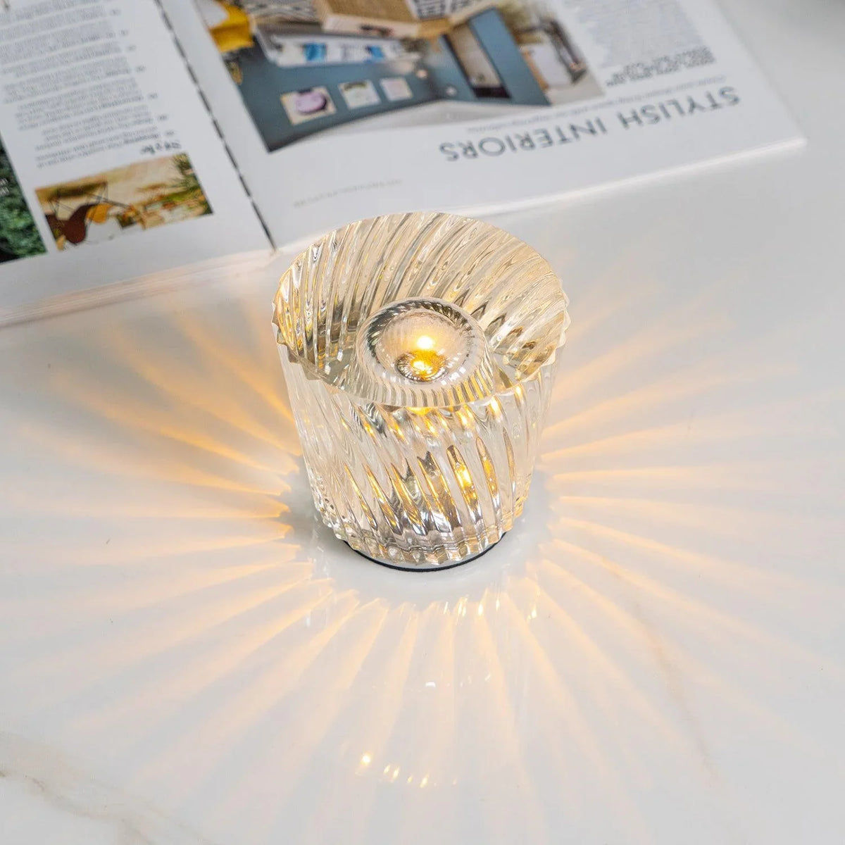 Table Lamp | Diamond-Cut Crystal Prism Shade & USB Rechargeable