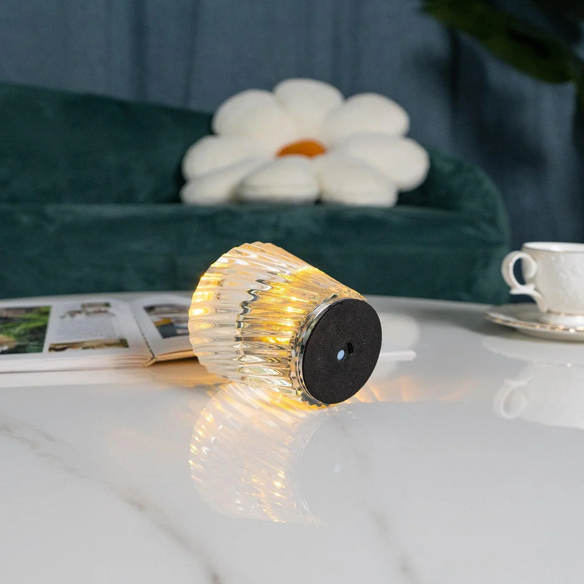 Table Lamp | Diamond-Cut Crystal Prism Shade & USB Rechargeable