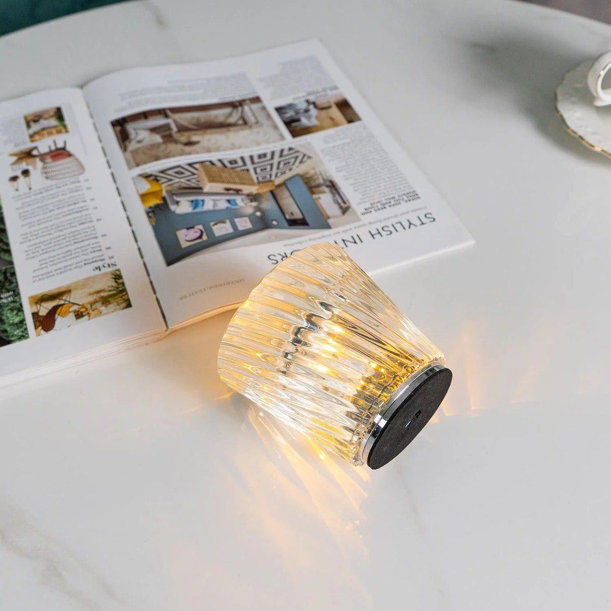 Table Lamp | Diamond-Cut Crystal Prism Shade & USB Rechargeable