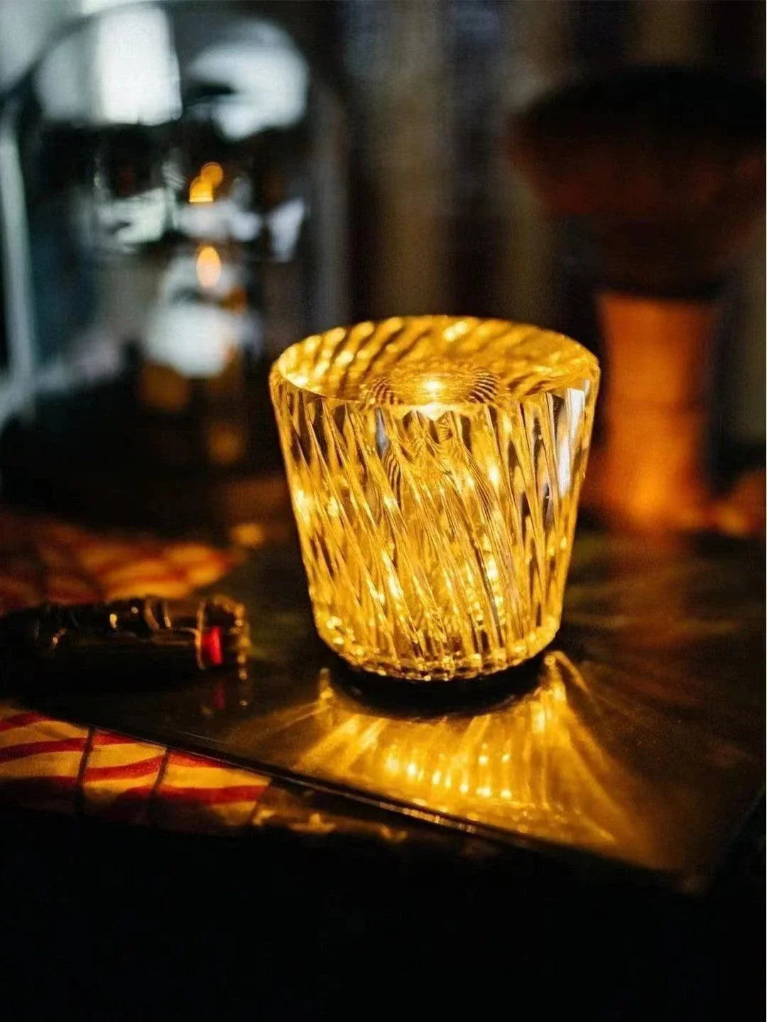 Table Lamp | Diamond-Cut Crystal Prism Shade & USB Rechargeable