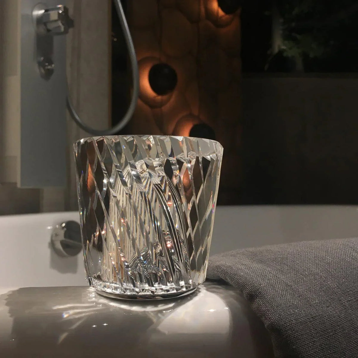 Table Lamp | Diamond-Cut Crystal Prism Shade & USB Rechargeable