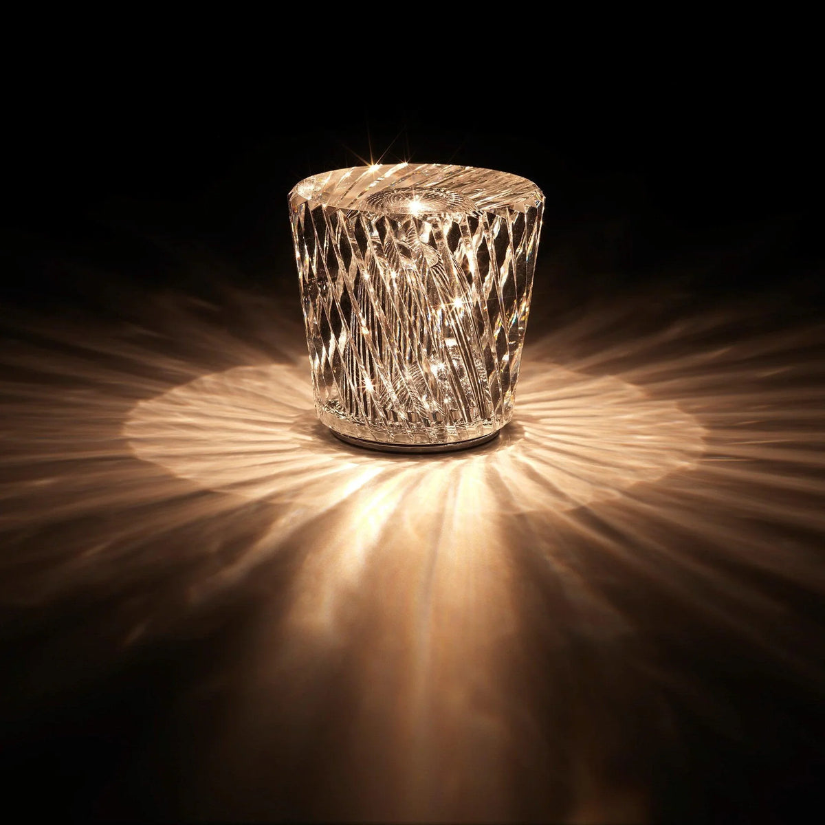 Table Lamp | Diamond-Cut Crystal Prism Shade & USB Rechargeable