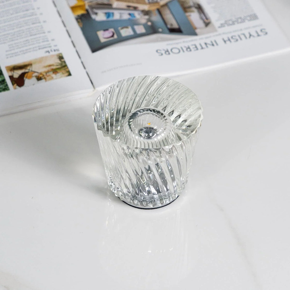 Table Lamp | Diamond-Cut Crystal Prism Shade & USB Rechargeable