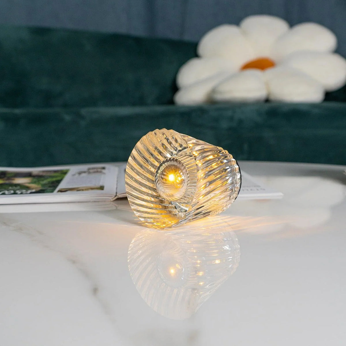Table Lamp | Diamond-Cut Crystal Prism Shade & USB Rechargeable