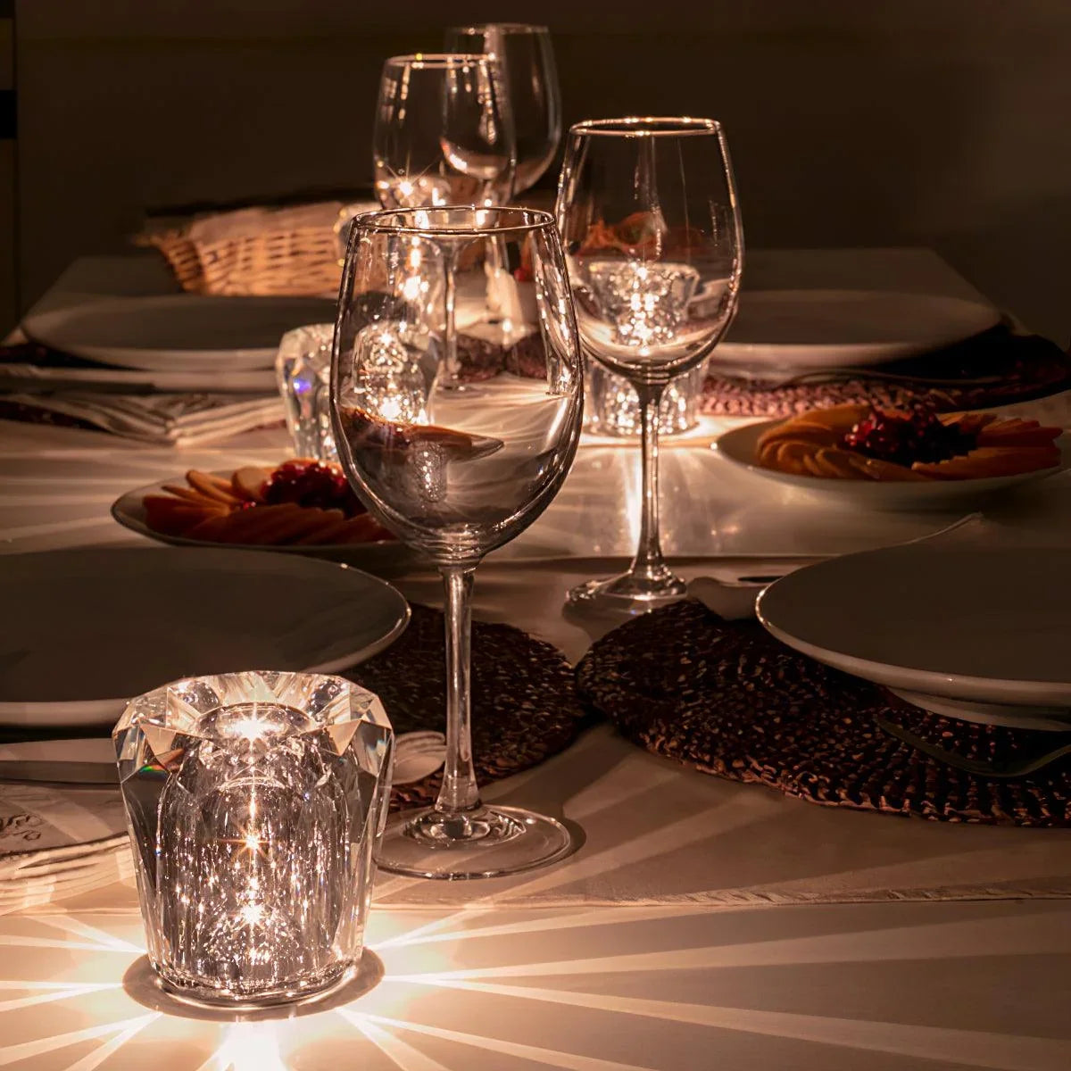 Table Lamp | Diamond-Cut Crystal Prism Shade & USB Rechargeable