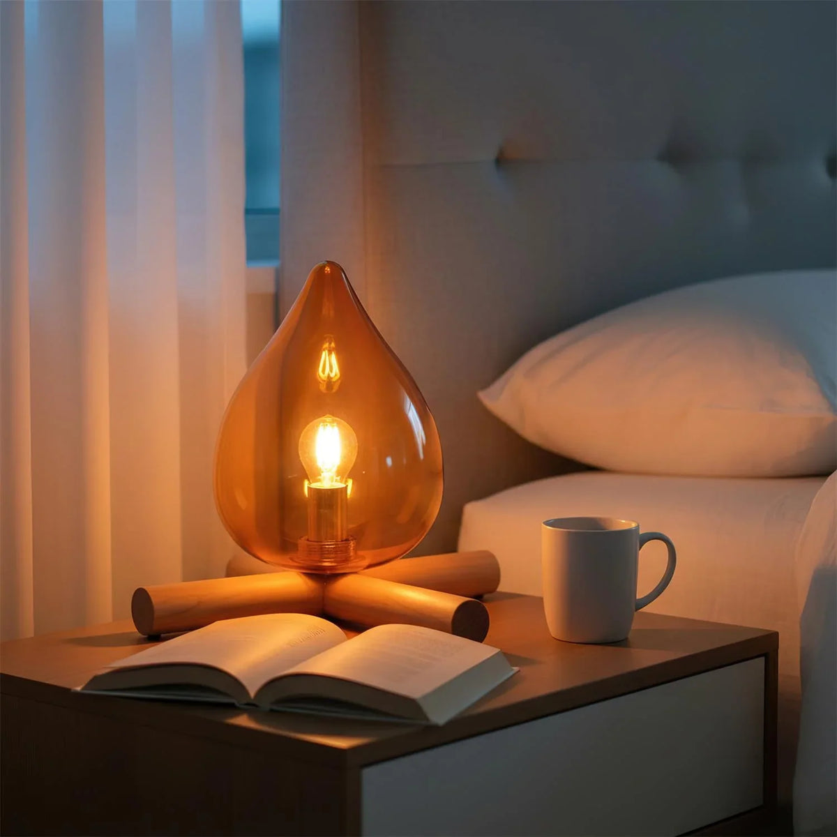 Table Lamp | Hand-Blown Glass Shade & Wood Cross Base