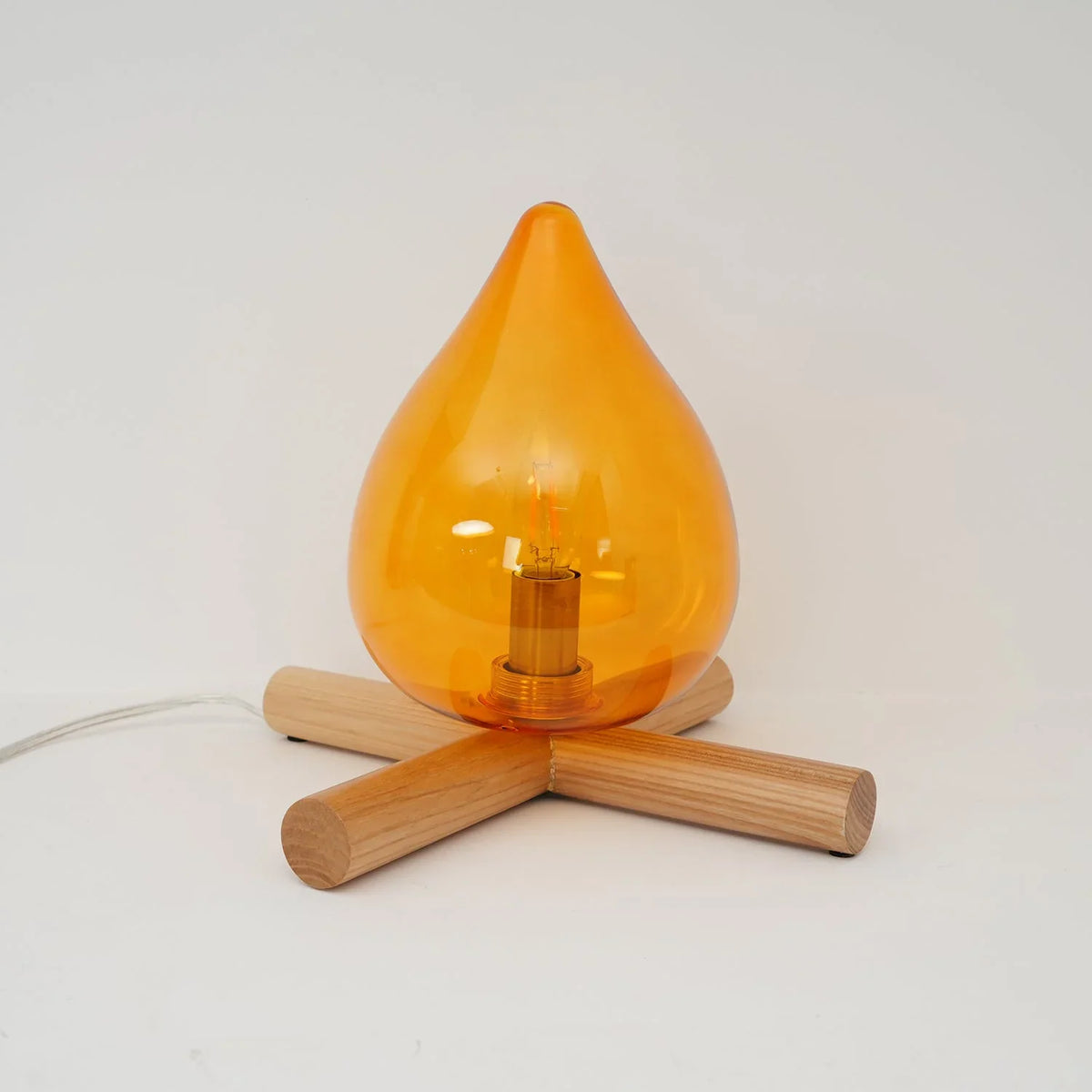 Table Lamp | Hand-Blown Glass Shade & Wood Cross Base